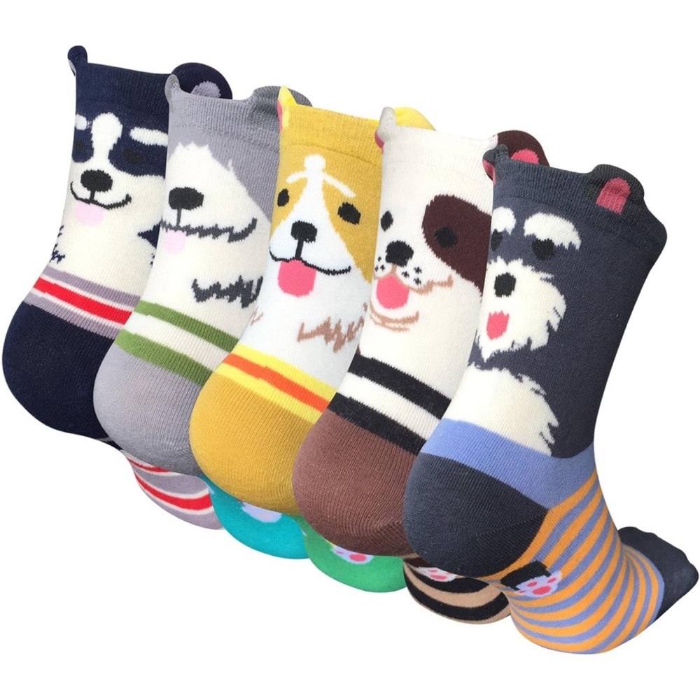 5 pairs of Crew socks dog patterns